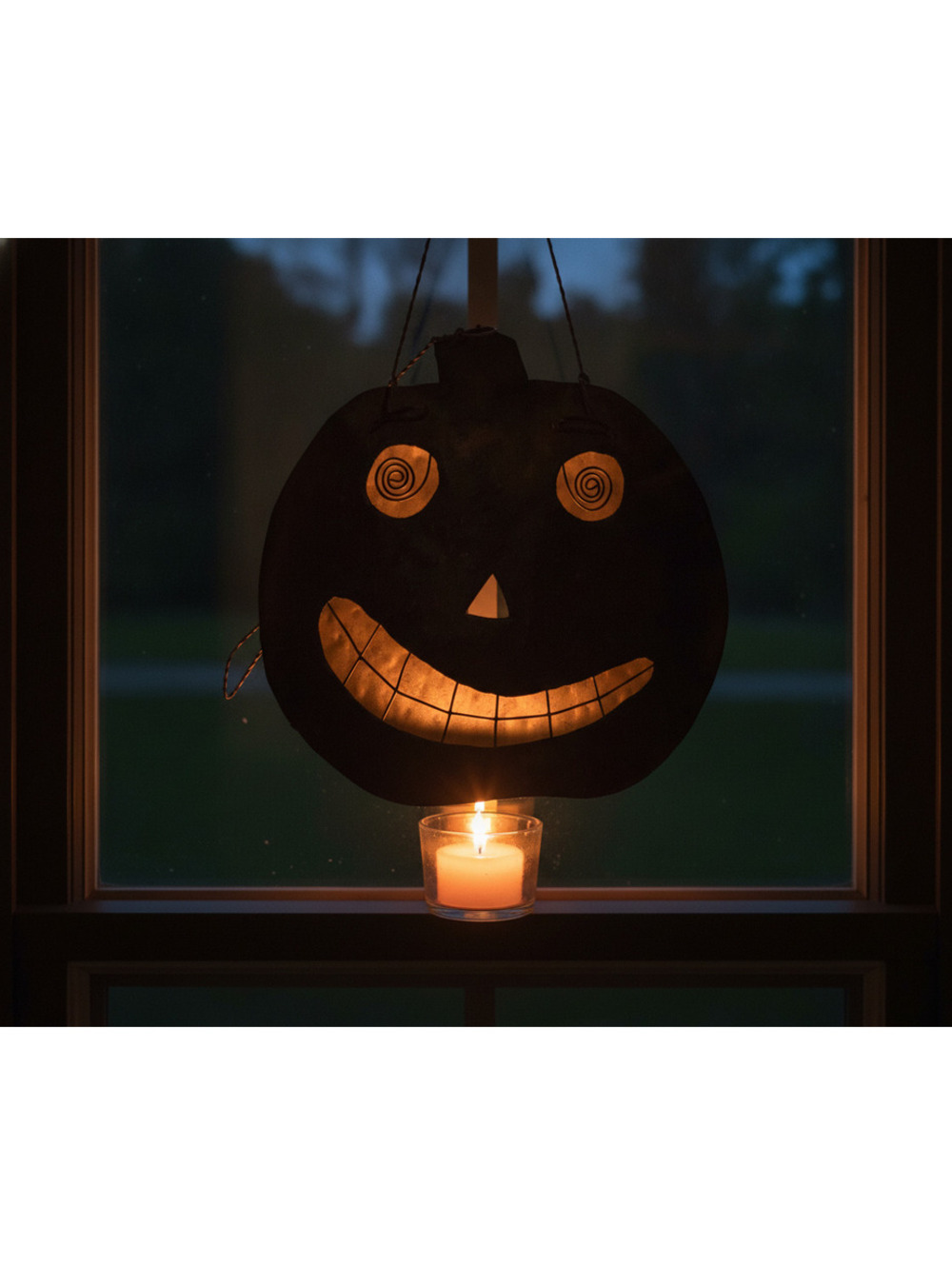 Vintage Distressed Metal Jack-o'-Lantern Hanging Luminary Halloween Decoration